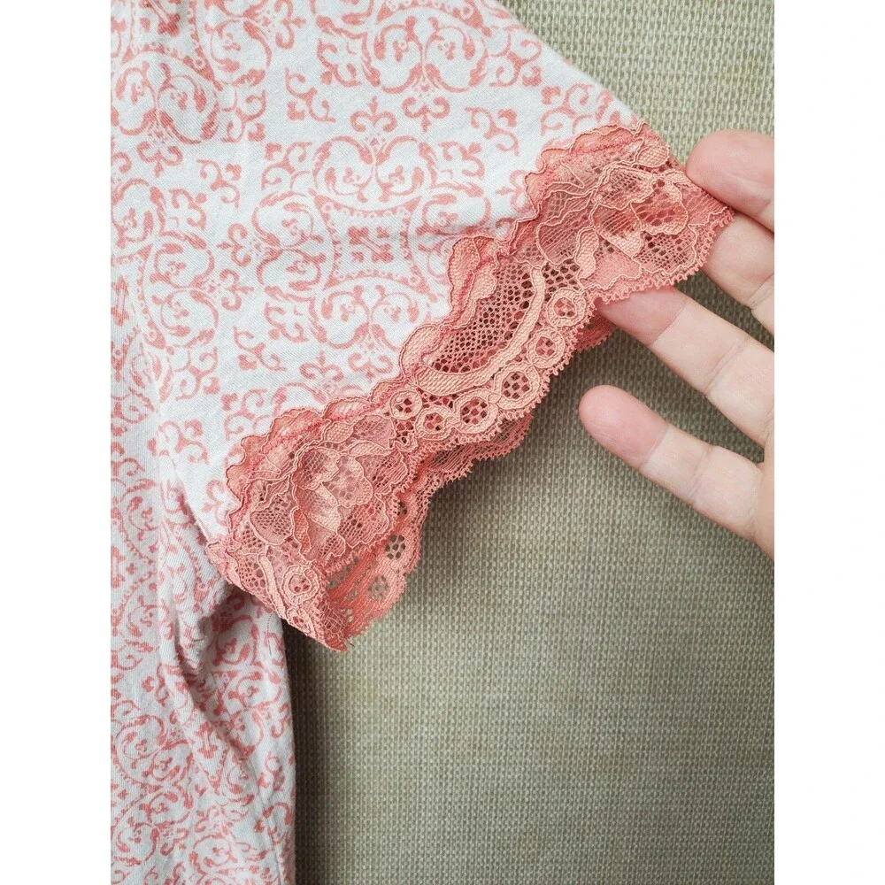Soma Orange Short Sleeve Button-Up Pajama Top with Lace Trim Size Large